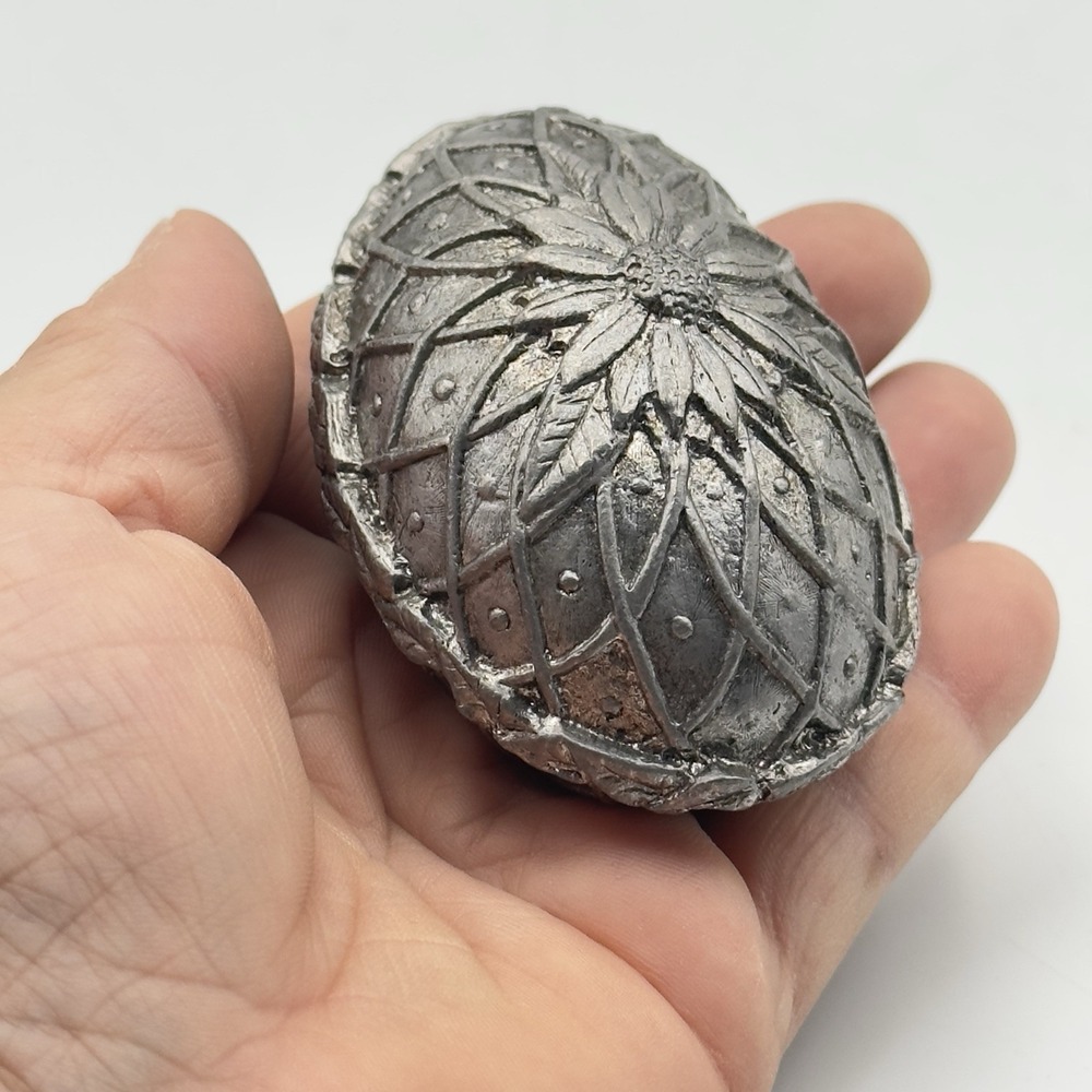 Metzke‎ Pewter Egg TRINKET BOX Floral Design VINTAGE USA
